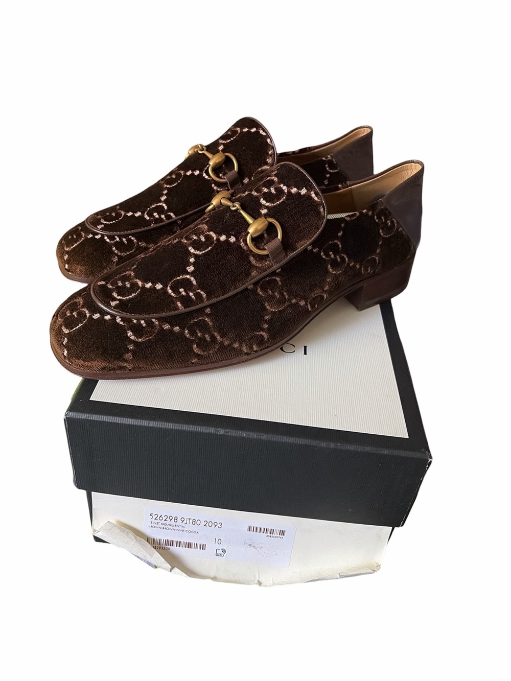 Gucci Brown Velvet Horsebit Slip-On Loafers size 10